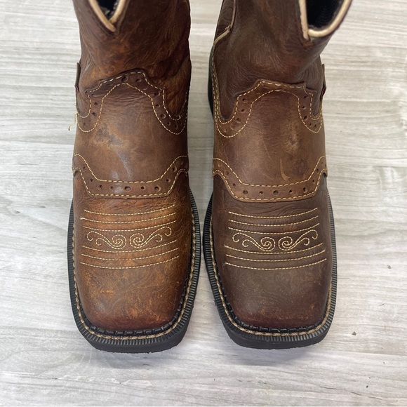 Justin Gypsy Mandar Brown Leather Square Toe 8” Western Cowgirl Boot Size 6B - Picture 3 of 16